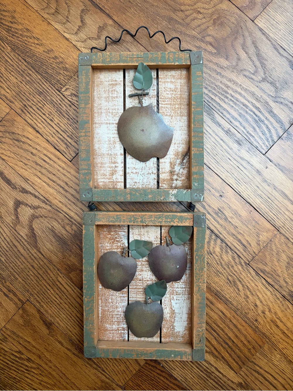 Rustic Double Tiered Wood Hanging Metal Country Apple Decor